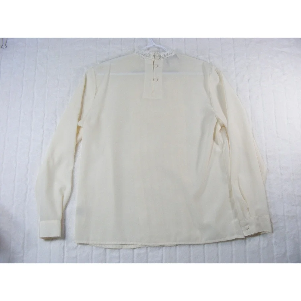 Essentials Worthington Blouse Womens 10 Cream Excellent Lace Bib Pintuck Pleat
